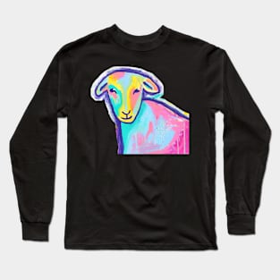 Bright abstract sheep painting mixed media Long Sleeve T-Shirt